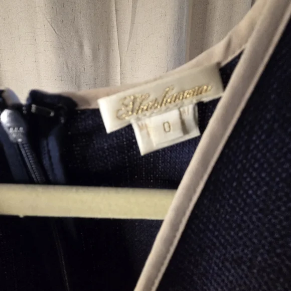 Fabulous Navy Wrap Dress with Cream Piping High Low - Picture 6 of 11